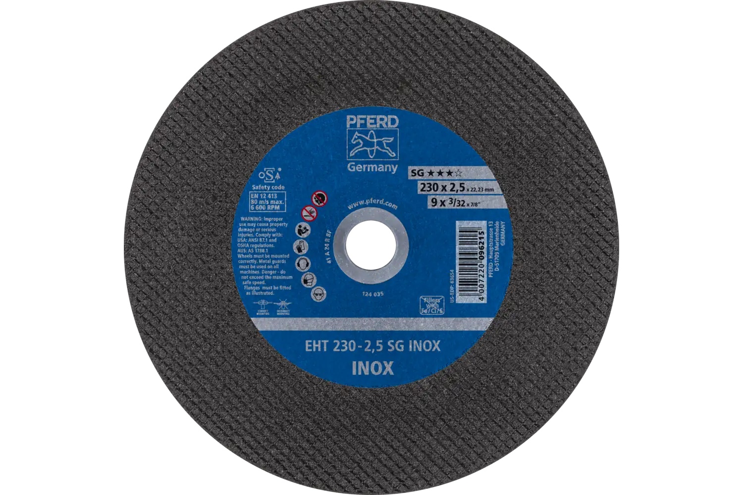 Picture of Pferd Cut-Off Wheel, 9" X 3/32 X 7/8, Sg Inox, T1, Aluminum Oxide